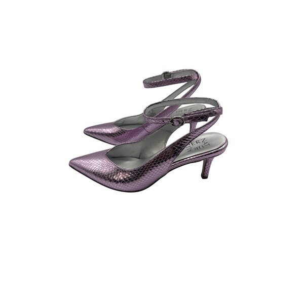 Naturalizer 7M Metallic Pink Snake Embossed Pointed Toe Heels With Ankle Strap - Picture 11 of 11